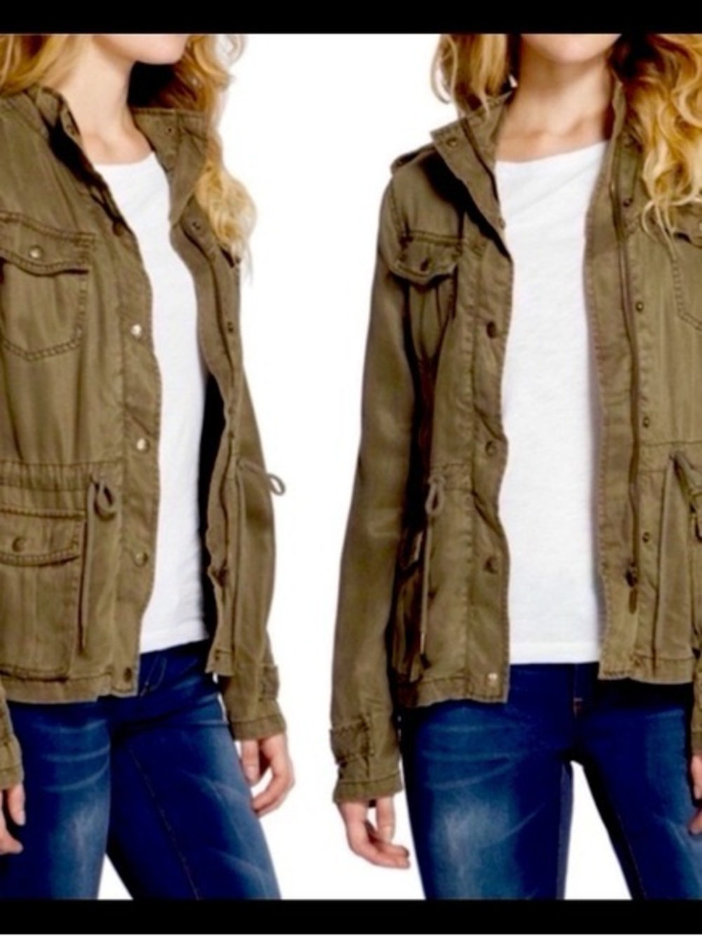 Max Jeans Olive Utility Jacket with Drawstring Waist sz XS